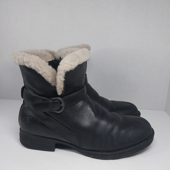 Born Kaia Size 10 M Black Leather Shearling Sheep Lined Ankle Boots Shoes - Picture 7 of 15